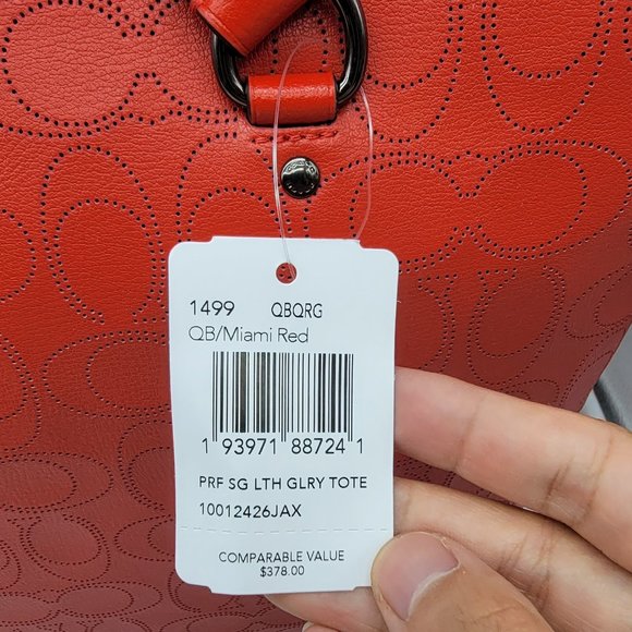 Coach Perforated Signature Leather Gallery Tote 1499 Miami Red - Picture 9 of 9